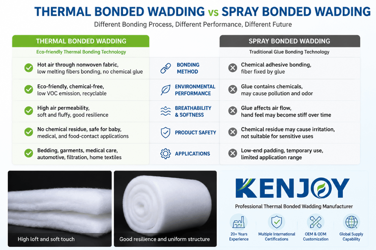 Thermal Bonded Wadding vs Spray Bonded Wadding: Understanding the Difference Between Traditional Glue Bonding and Eco-Friendly Thermal Bonding Technology